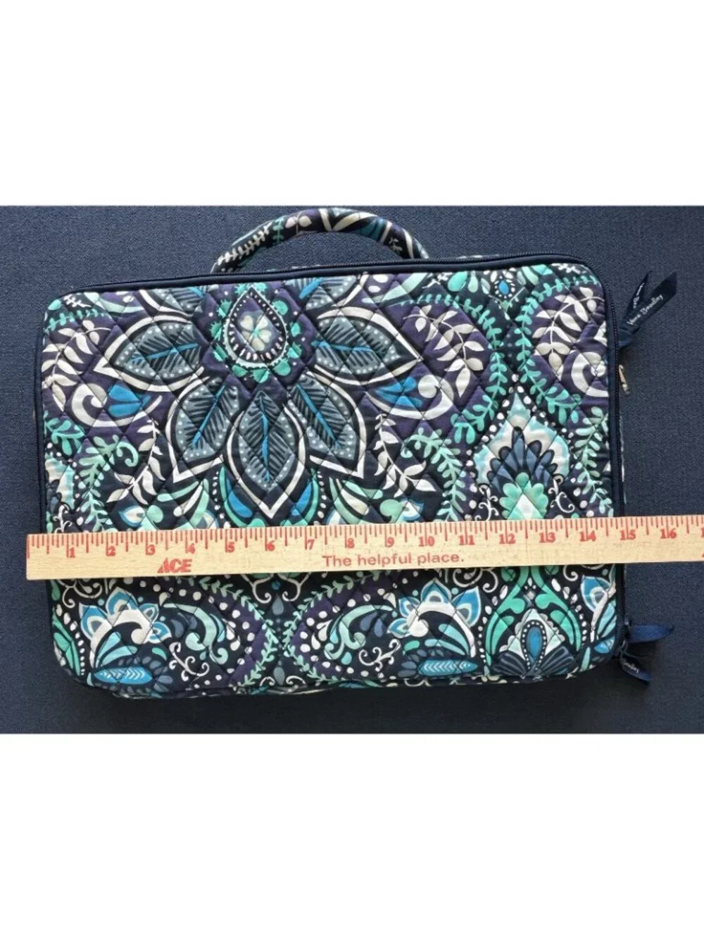 VERA BRADLEY Quilted Blue Island Medallion Laptop Bag Computer Travel 15